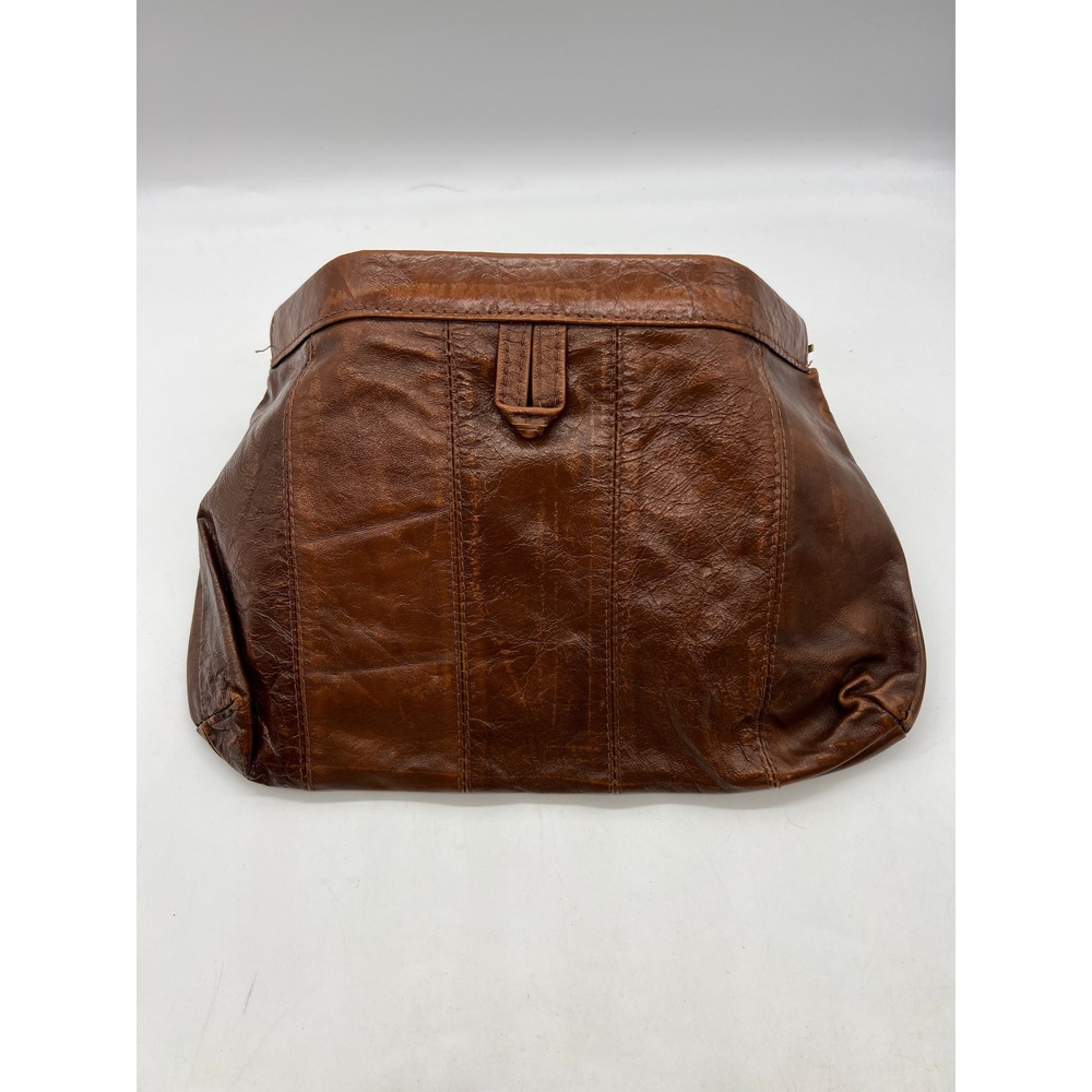 Minimalist Vintage MCI Brown Leather Foldover Slouchy Clutch Handbag OS Brown